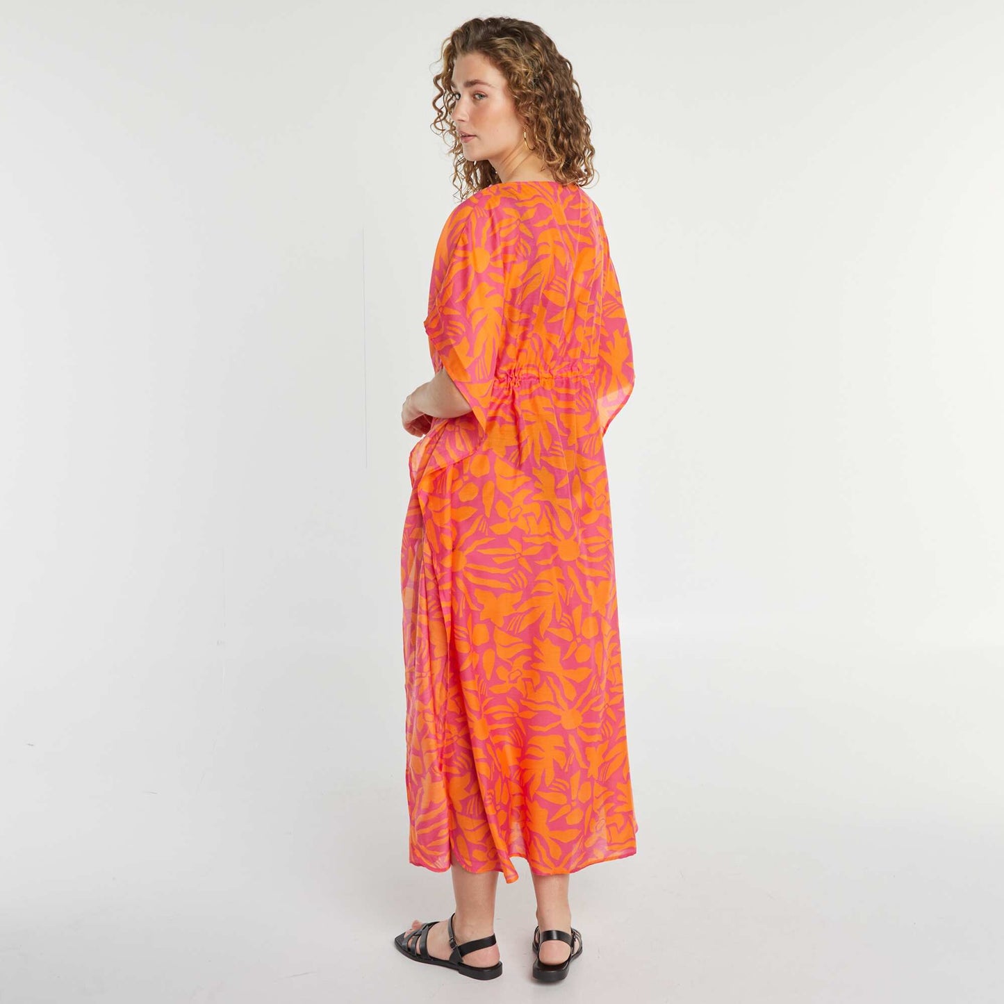 Robe de plage longue ouverte imprimée ROSE
