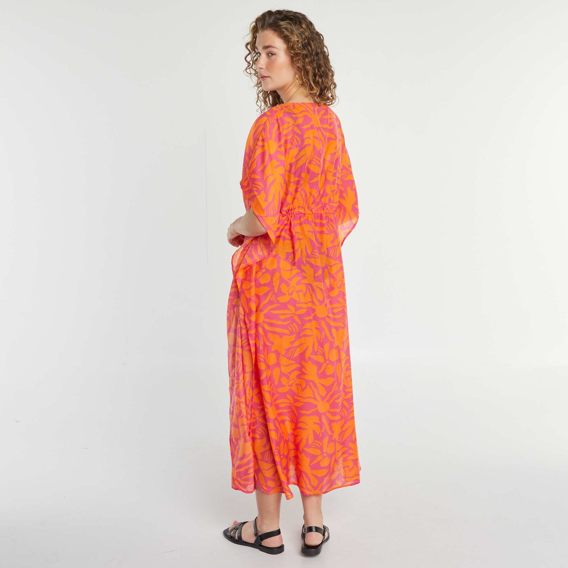 Robe de plage longue ouverte imprimée ROSE