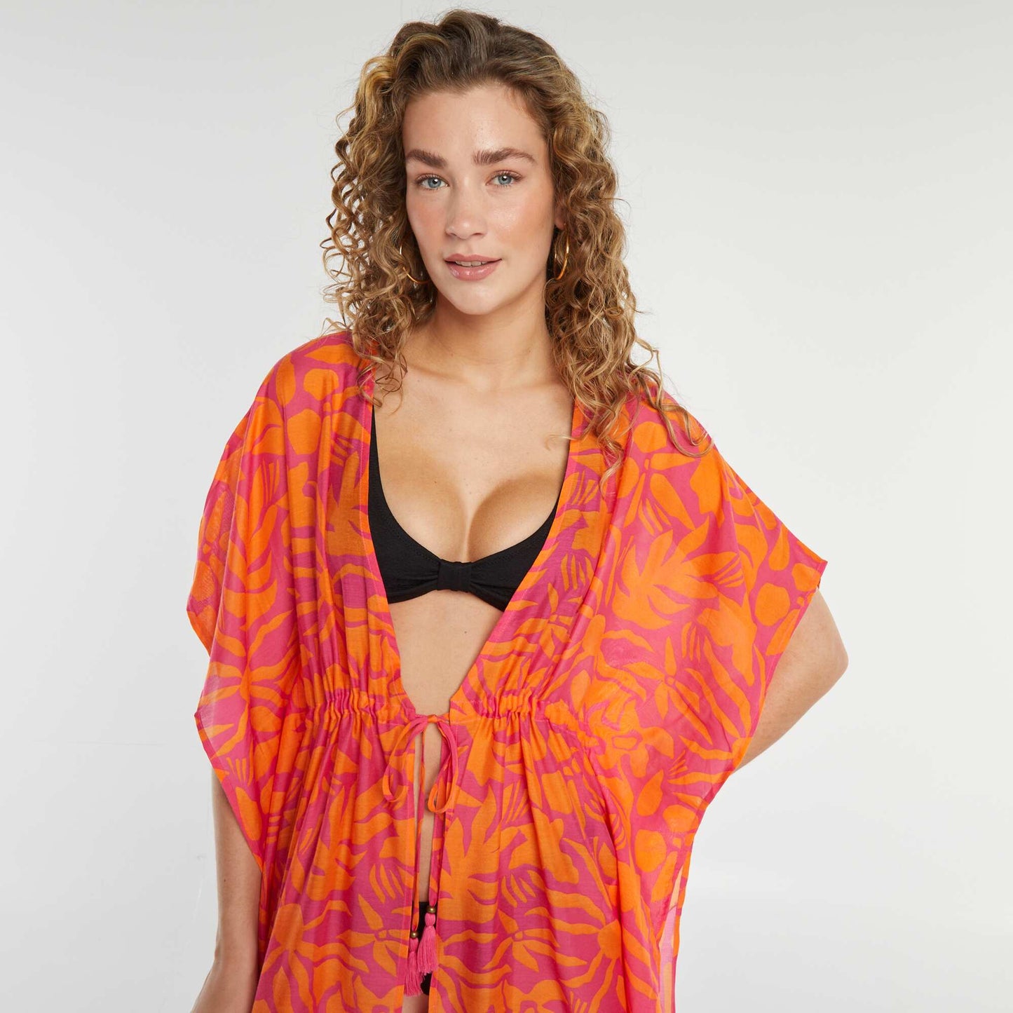 Robe de plage longue ouverte imprimée ROSE