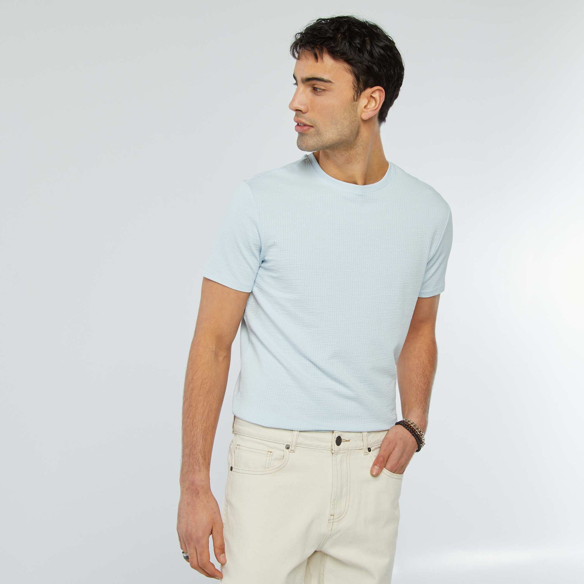 Tee-shirt en seersucker BLEU CIEL