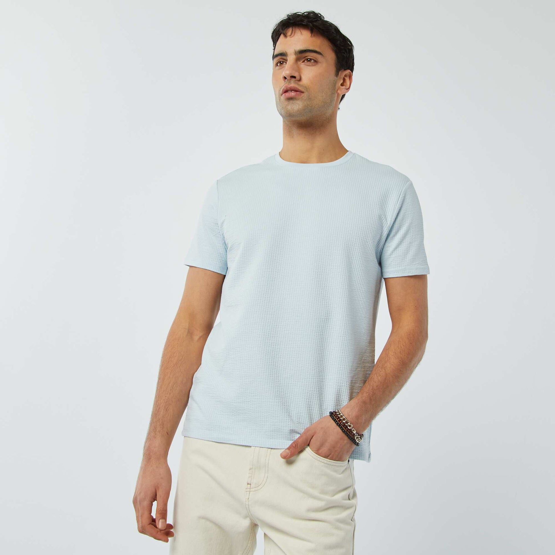 Tee-shirt en seersucker BLEU CIEL