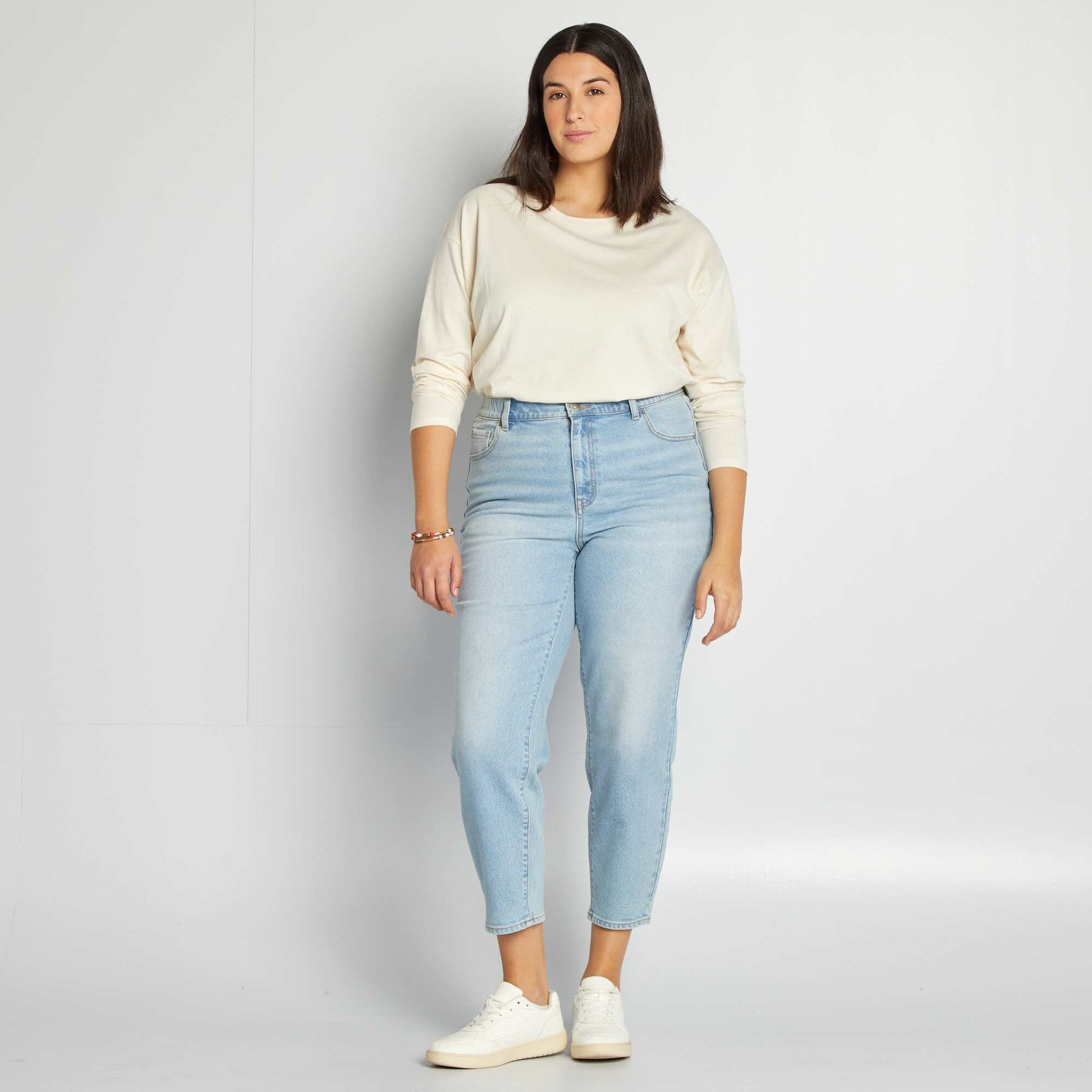 Jean coupe mom taille haute Bleu foncé