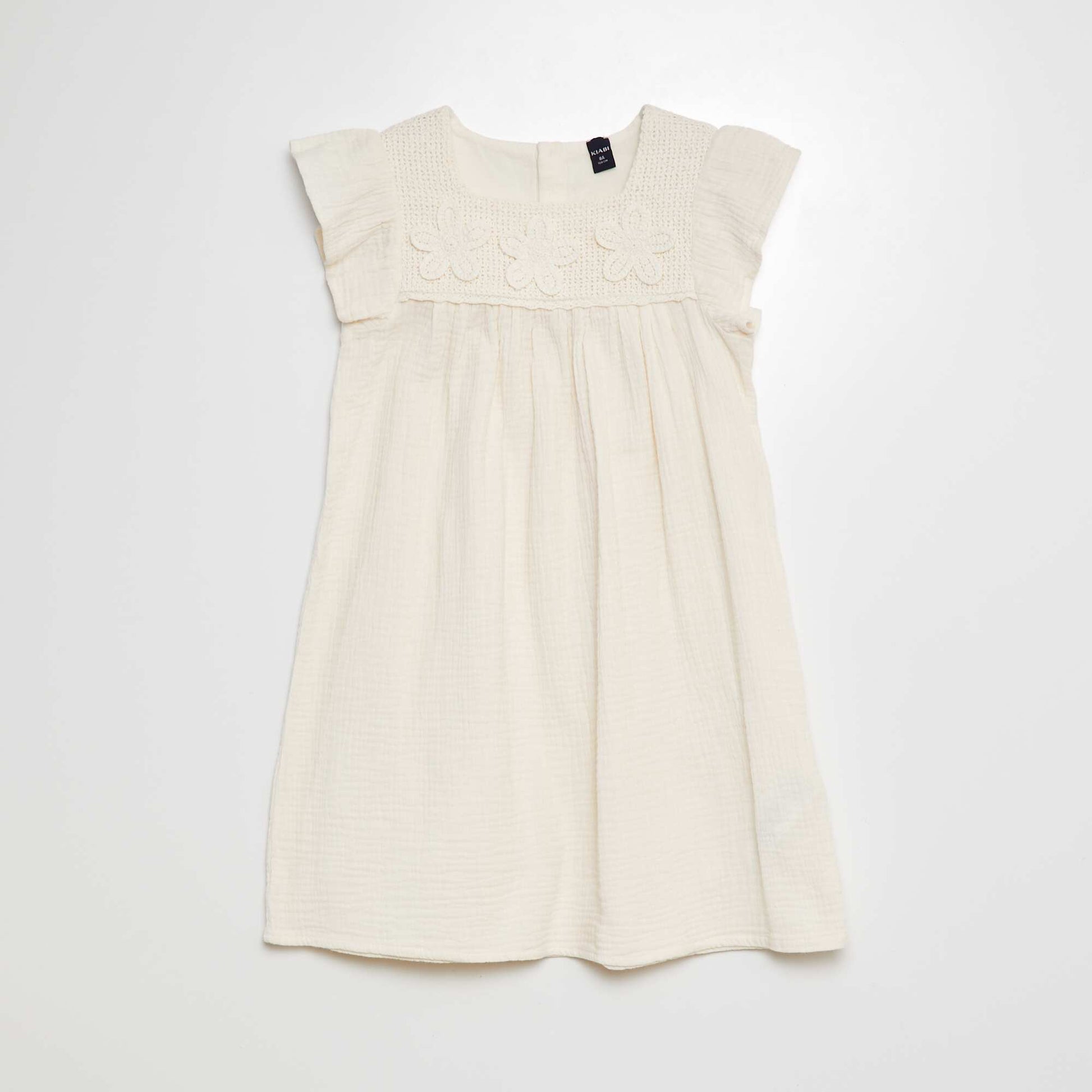 Robe en gaze de coton avec motifs en crochet BLANC