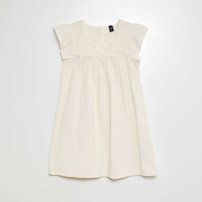 Robe en gaze de coton avec motifs en crochet BLANC
