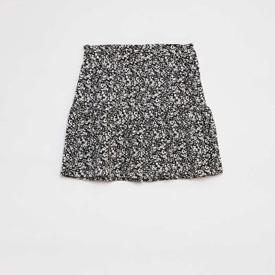 Jupe courte évasée à fleurs NOIR