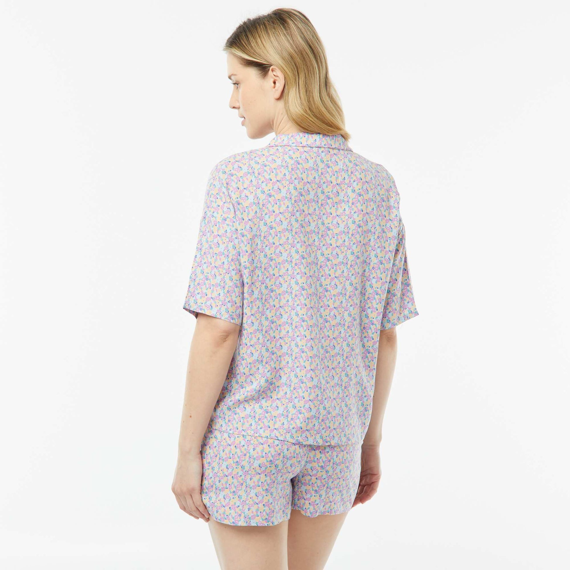 Pyjama short 2 pièces - chemisier + pantalon imprimé BLEU/VIOLET