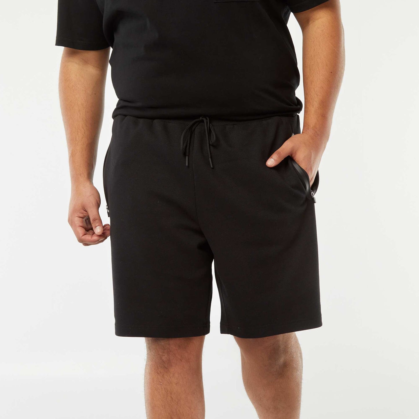 Bermuda esprit sport en maille piquée NOIR