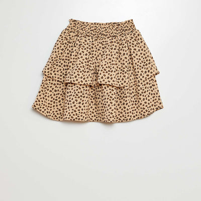 Jupe courte volantée et imprimée BEIGE