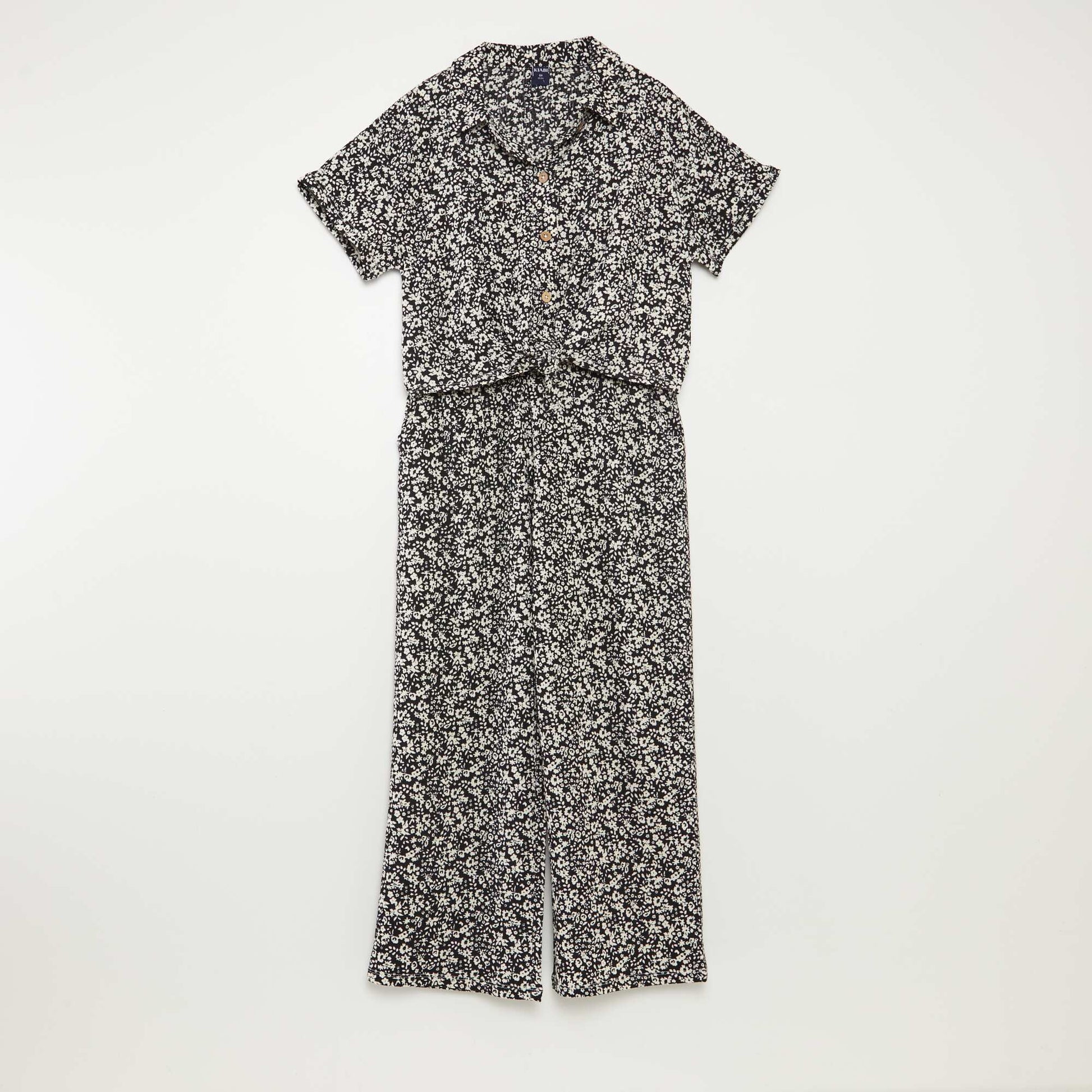 Ensemble t-shirt + pantalon fluides imprimé fleuri - 2 pièces NOIR