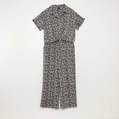 Ensemble t-shirt + pantalon fluides imprimé fleuri - 2 pièces NOIR