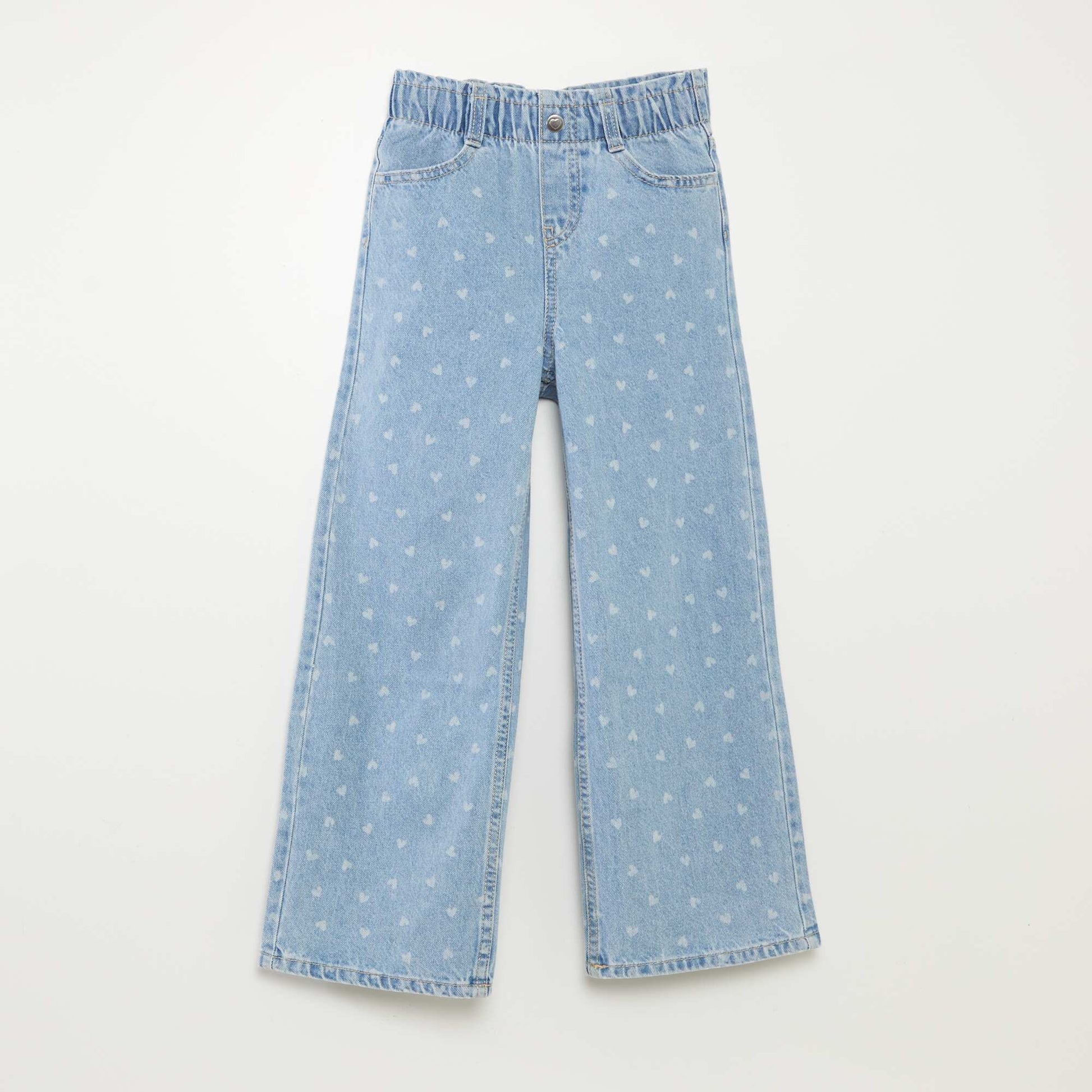 Jean wide leg avec broderies cœurs BLEU