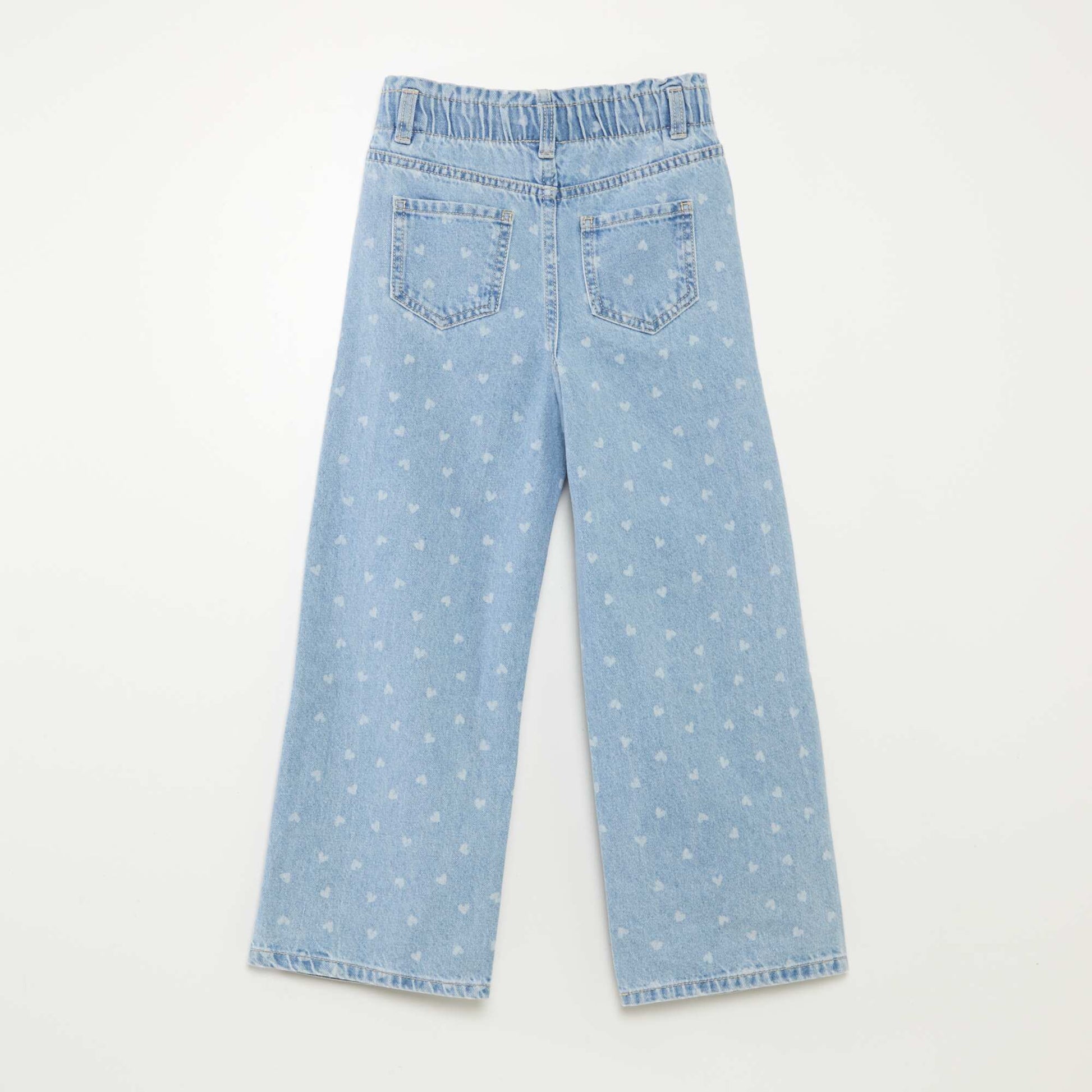 Jean wide leg avec broderies cœurs BLEU