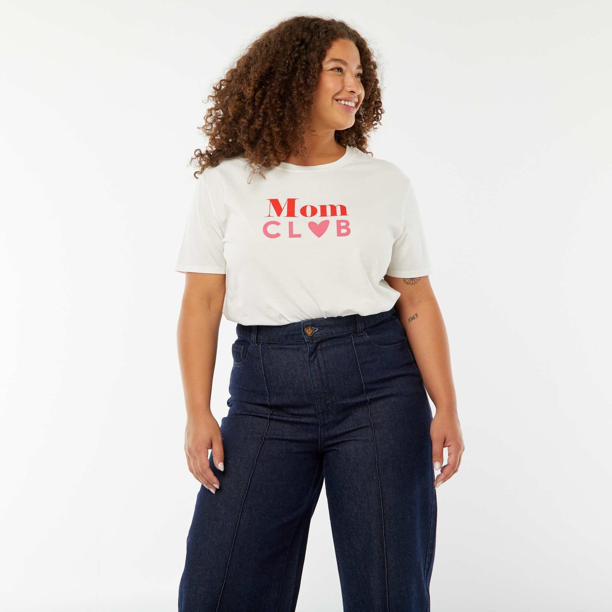 T-shirt imprimé 'fête des mères' manches courtes BLANC
