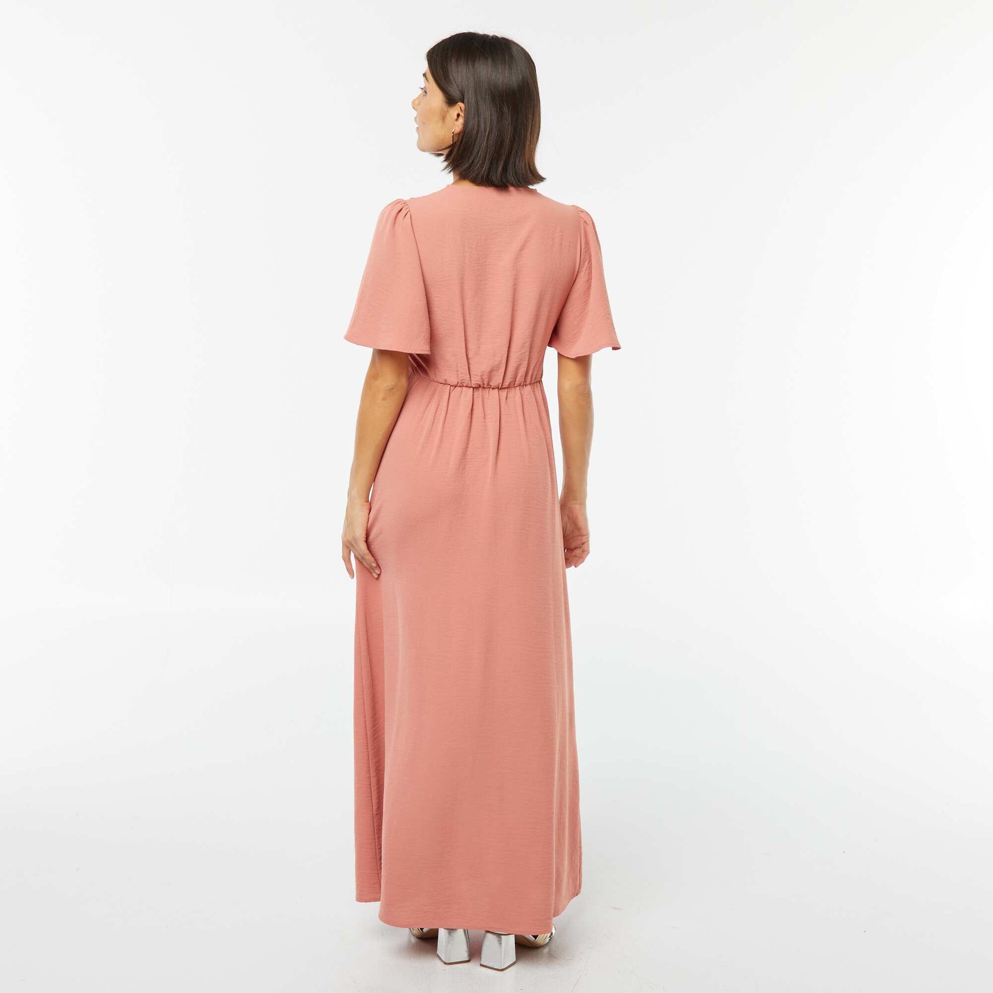 Robe longue avec col effet croisé et noué ROSE