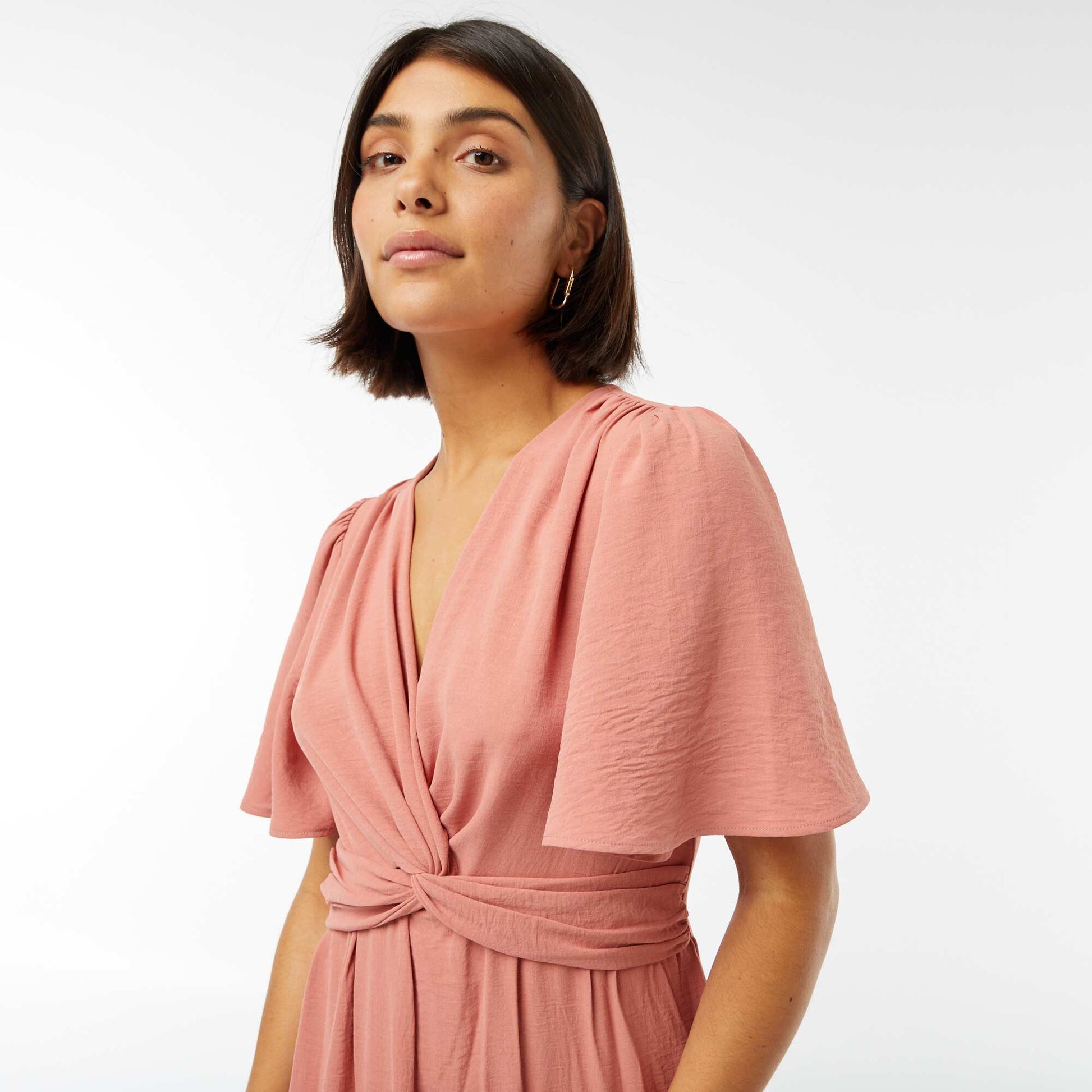Robe longue avec col effet croisé et noué ROSE