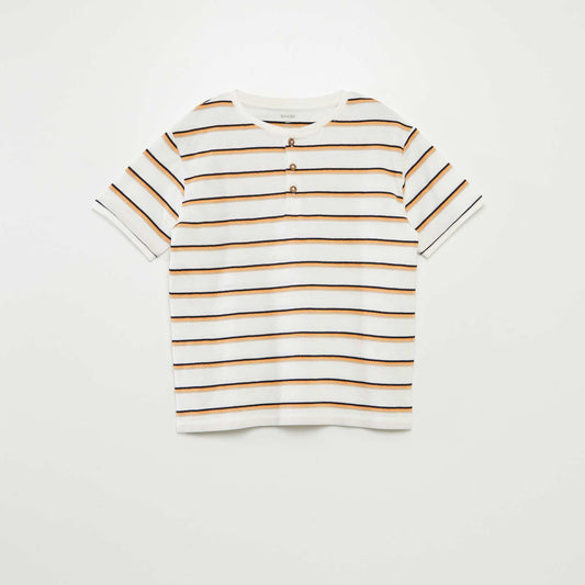 T-shirt rayé avec col tunisien ORANGE
