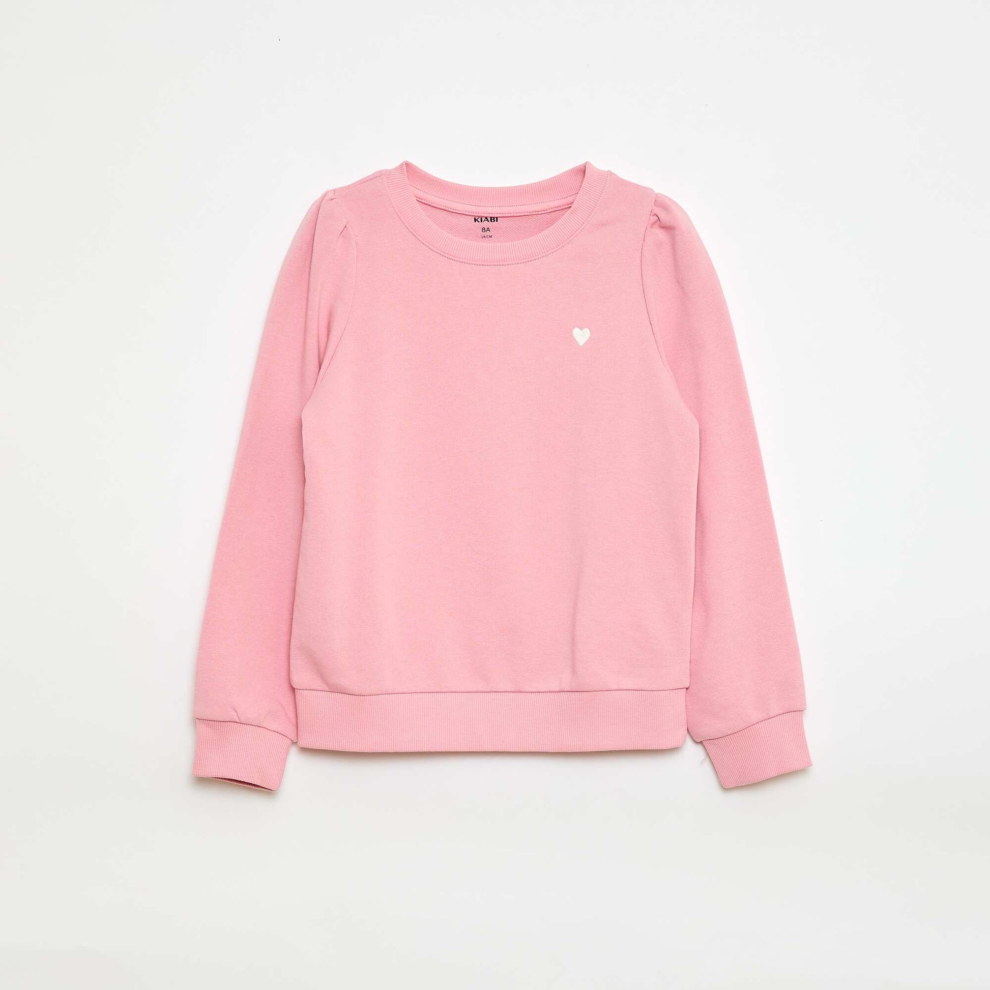 Sweat en molleton uni cœur brodé ROSE