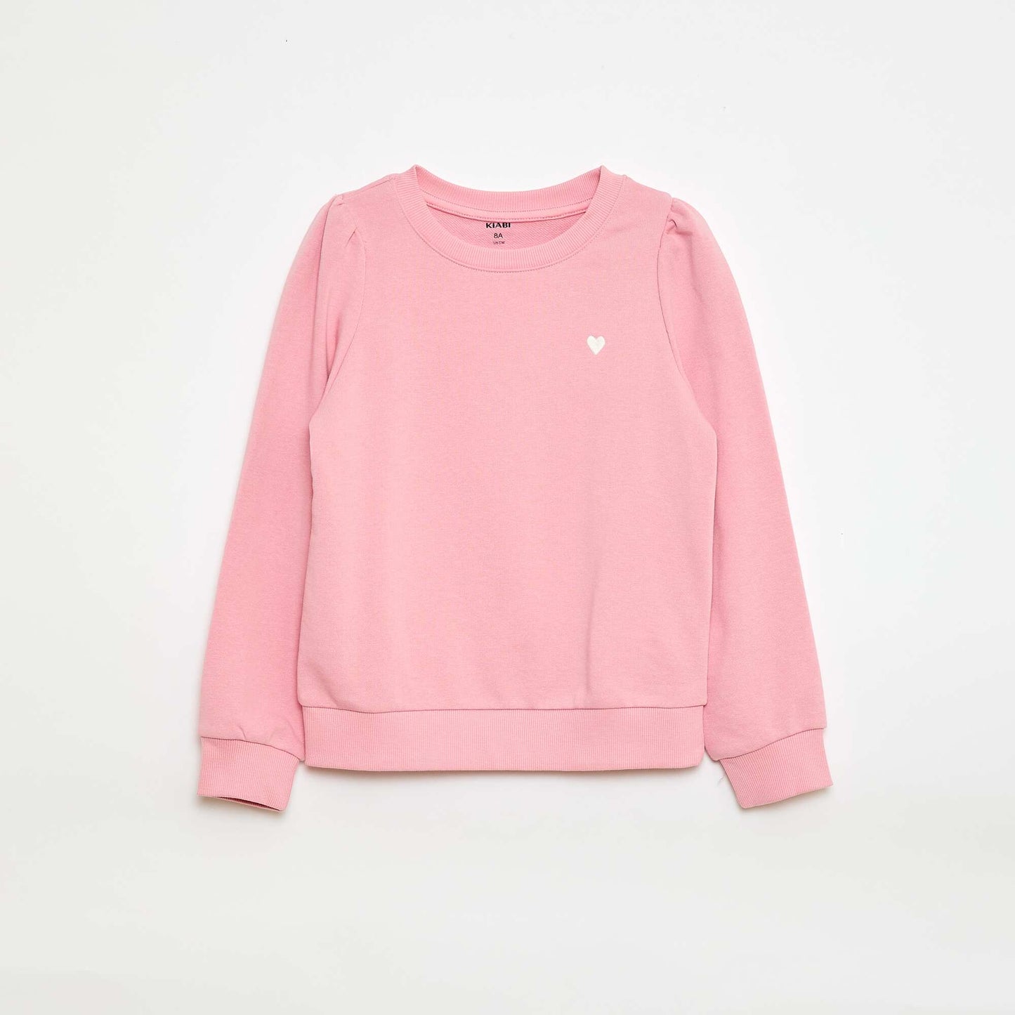 Sweat en molleton uni cœur brodé ROSE