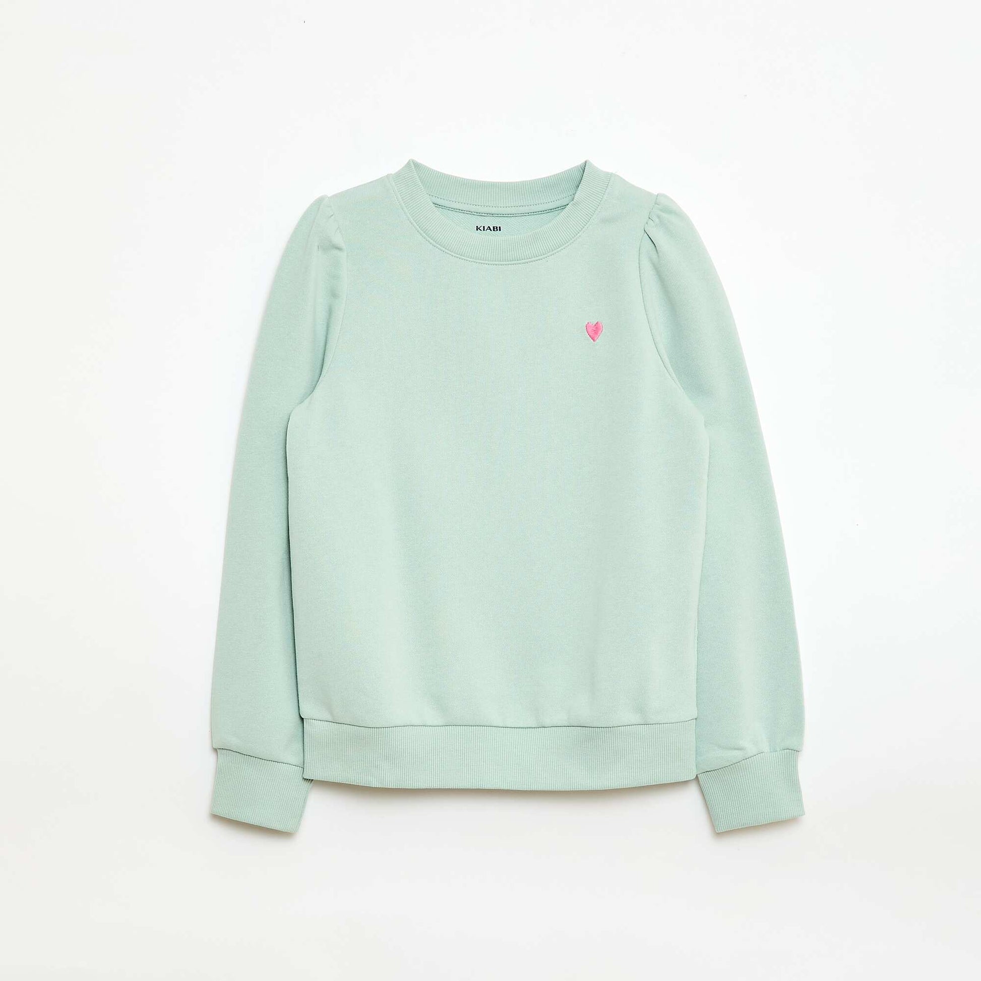 Sweat en molleton uni cœur brodé VERT