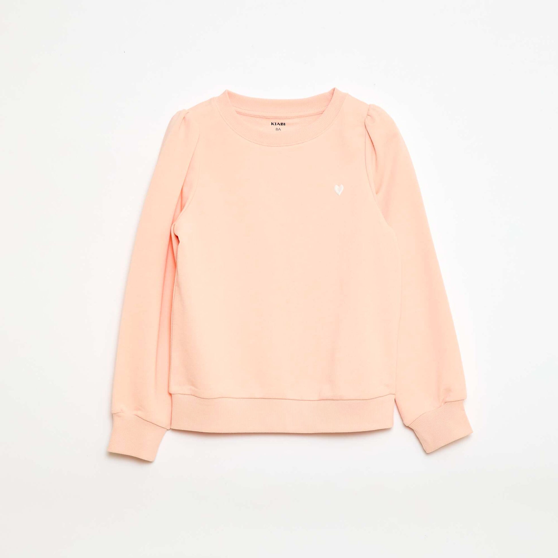 Sweat en molleton uni cœur brodé ORANGE
