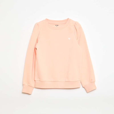 Sweat en molleton uni cœur brodé ORANGE