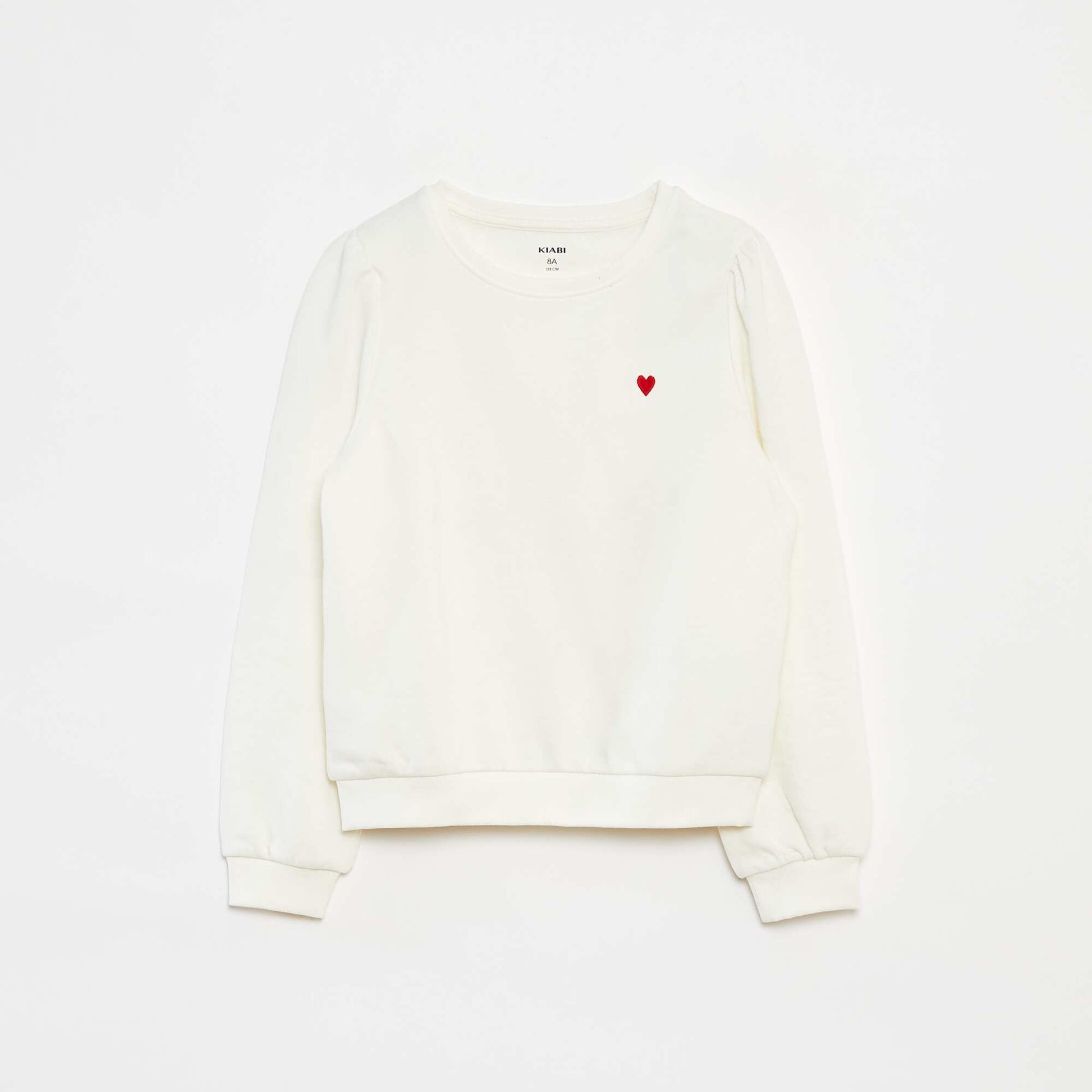 Sweat en molleton uni cœur brodé BLANC