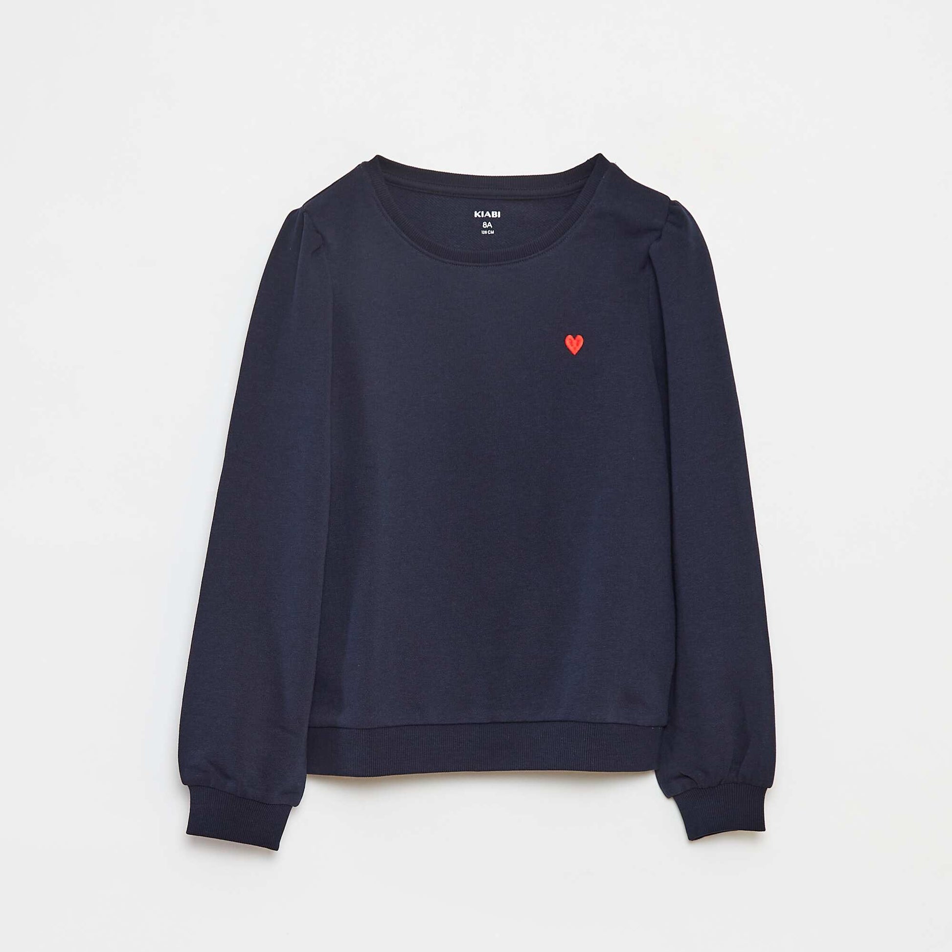 Sweat en molleton uni cœur brodé BLEU