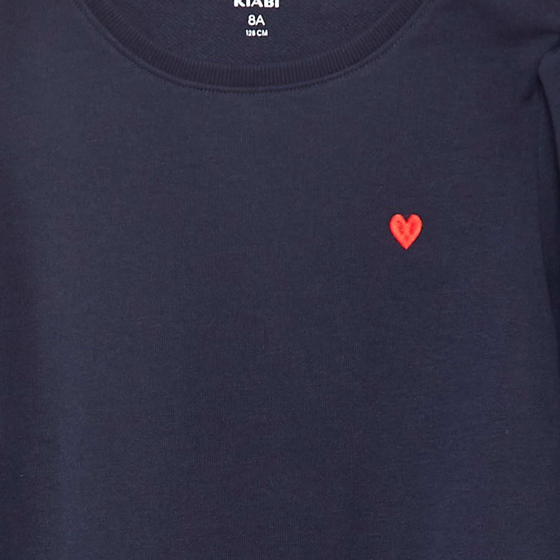 Sweat en molleton uni cœur brodé BLEU