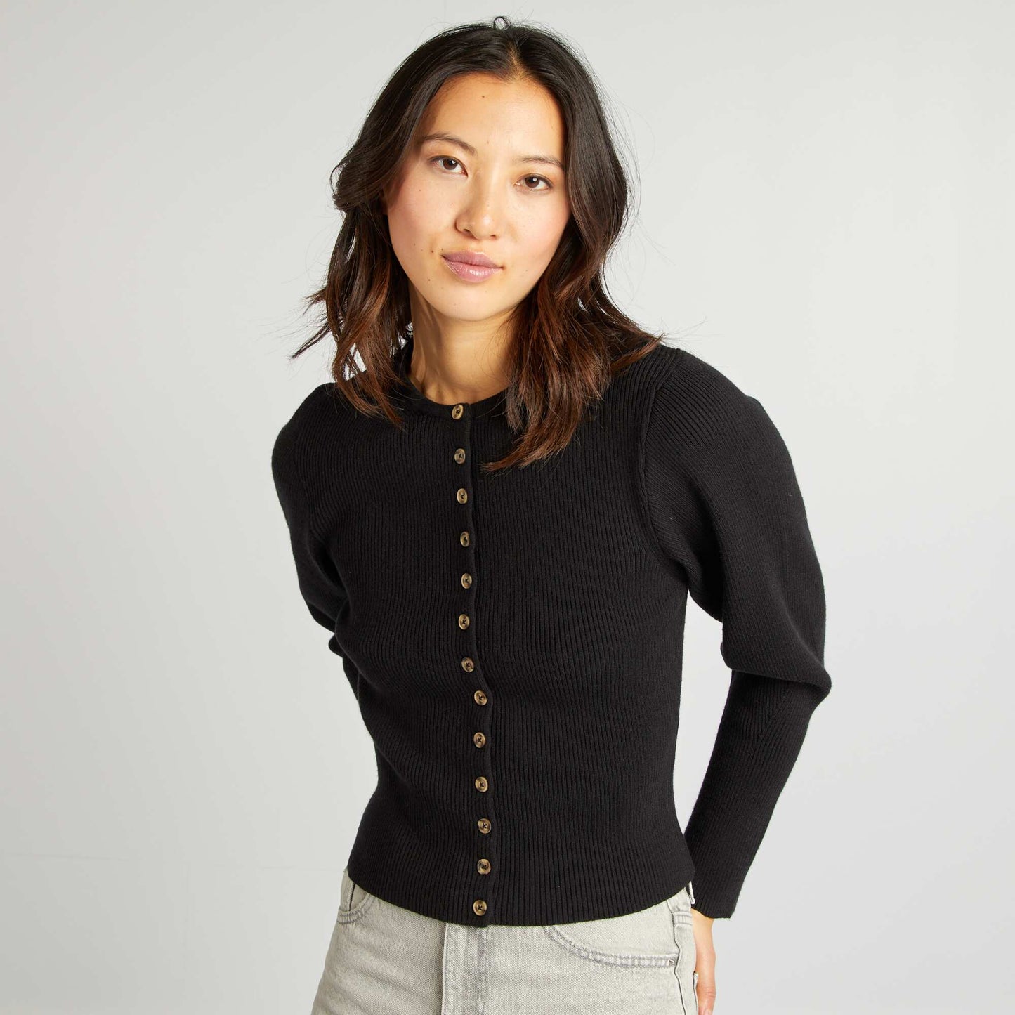 Gilet en maille côtelée avec manches larges NOIR