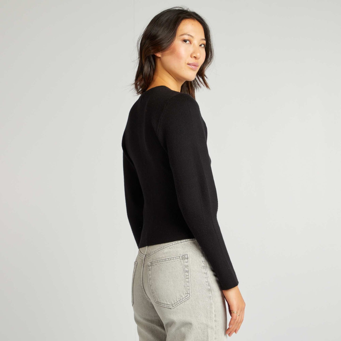 Gilet en maille côtelée avec manches larges NOIR