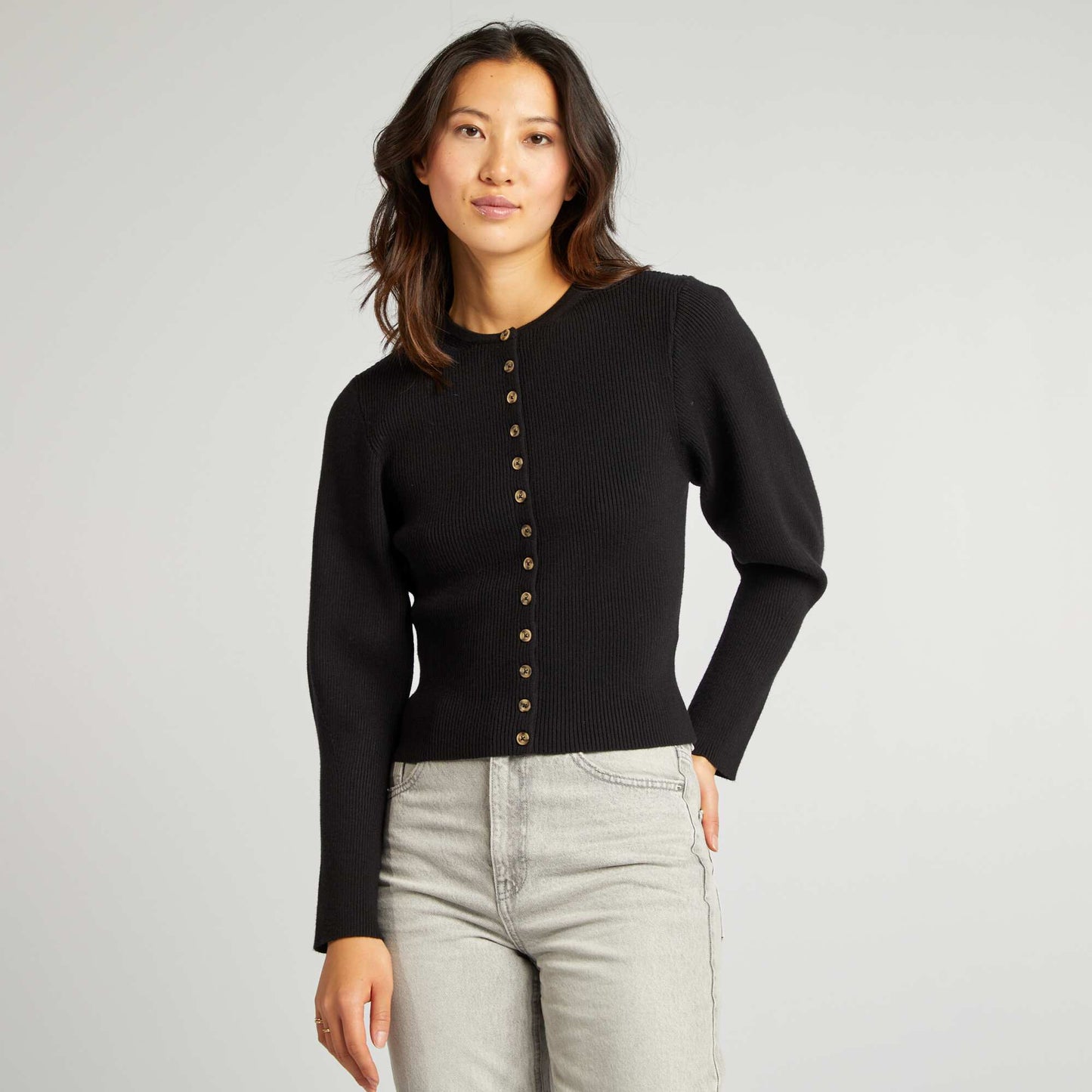 Gilet en maille côtelée avec manches larges NOIR