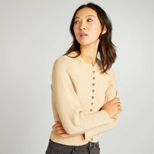 Gilet en maille côtelée avec manches larges BEIGE