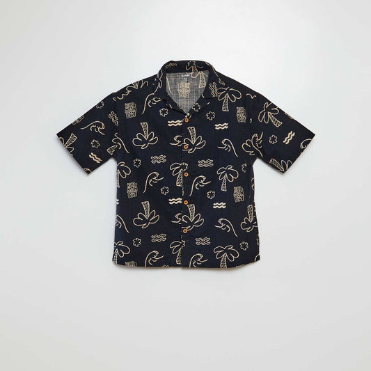 Chemise à manches courtes et col pyjama avec imprimé NOIR