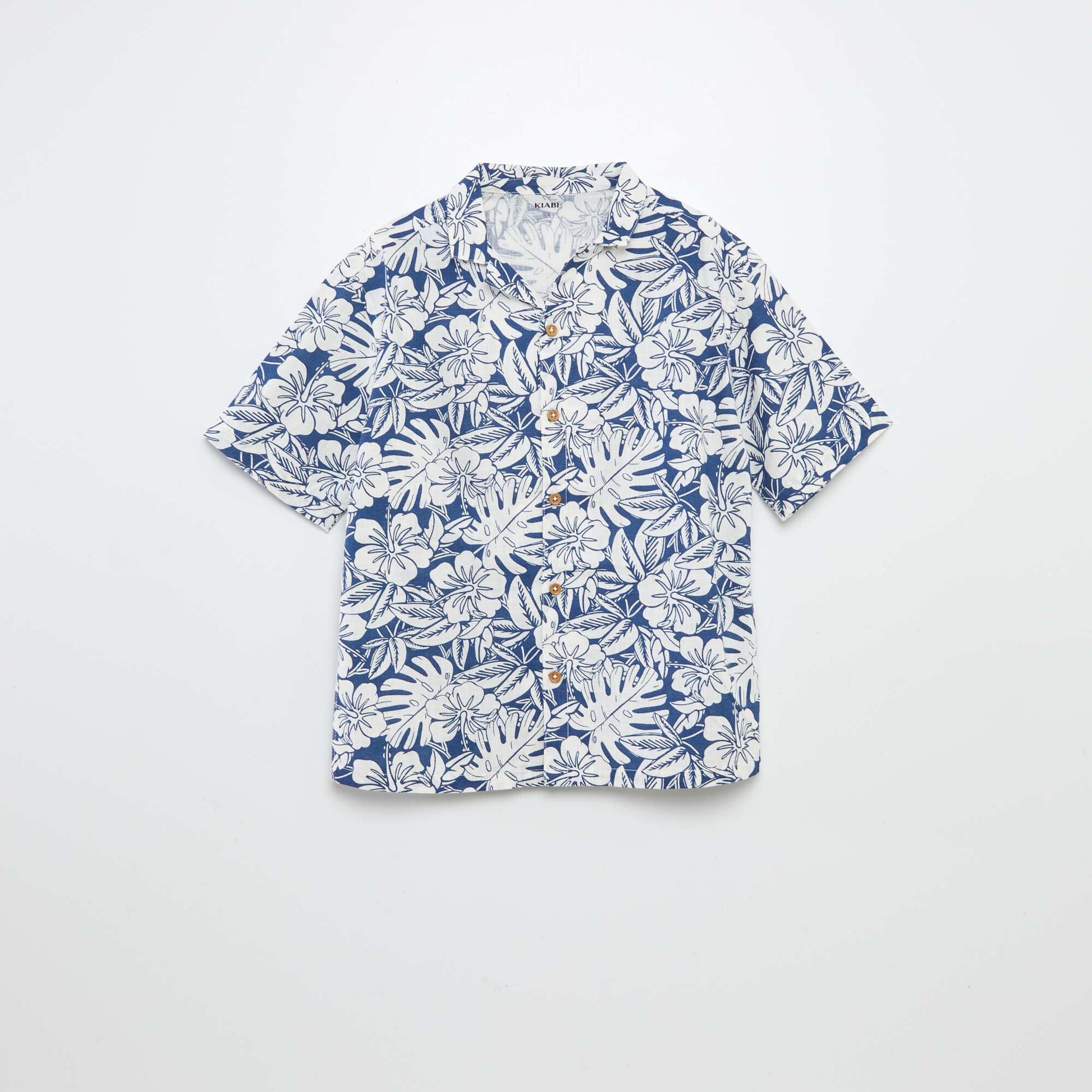 Chemise à manches courtes et col pyjama avec imprimé BLEU