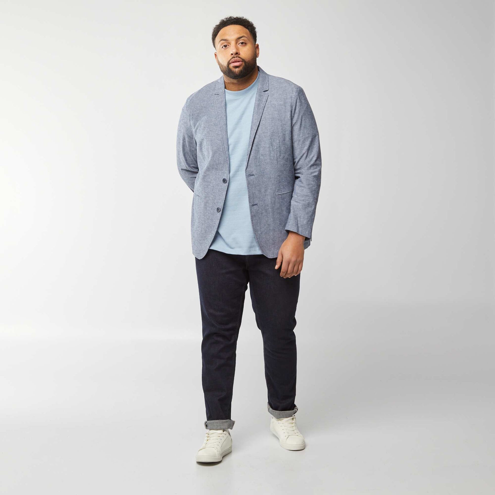 T-shirt en maille fantaisie avec manches courtes BLEU