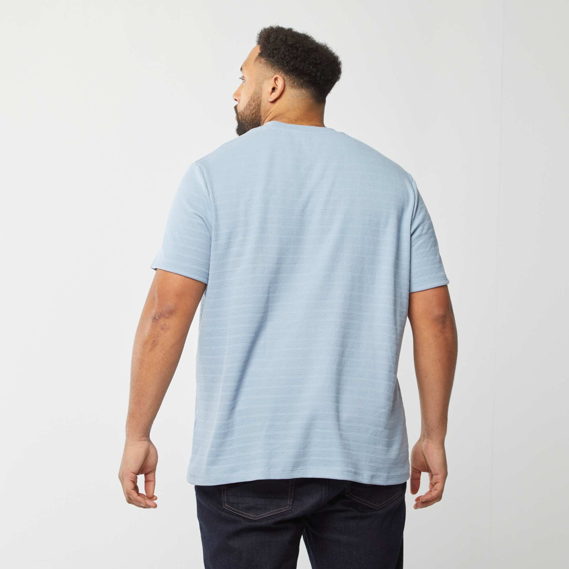 T-shirt en maille fantaisie avec manches courtes BLEU