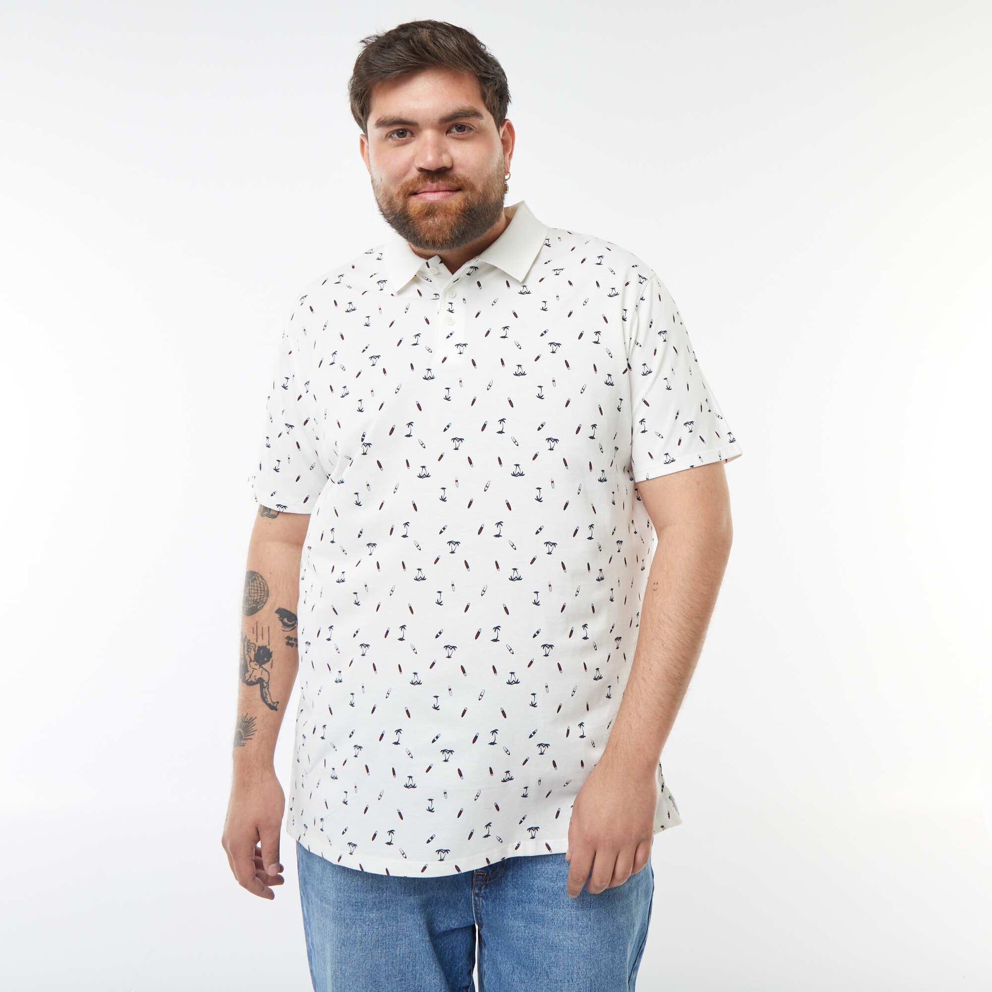 Polo à motifs en maille piquée BLANC