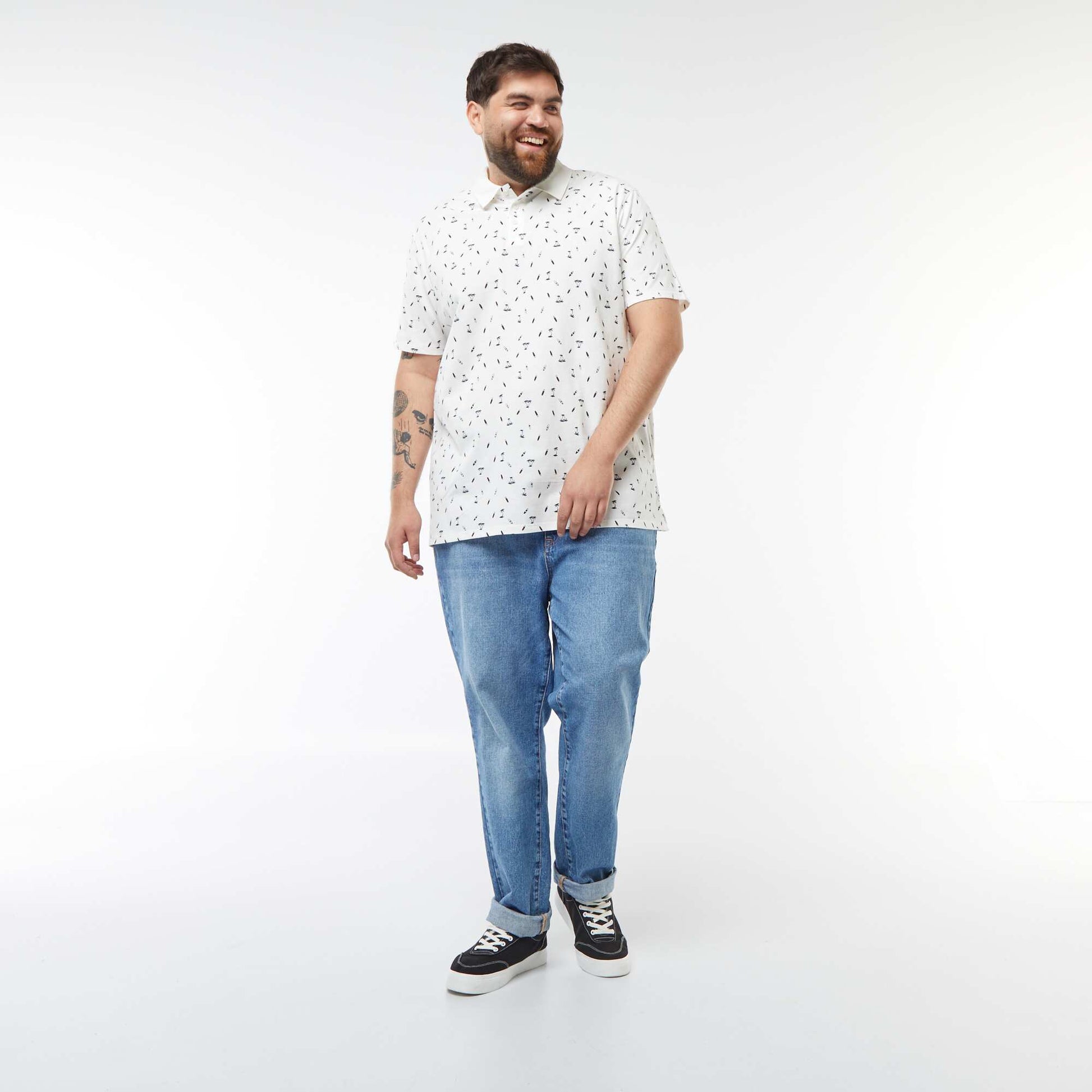 Polo à motifs en maille piquée BLANC