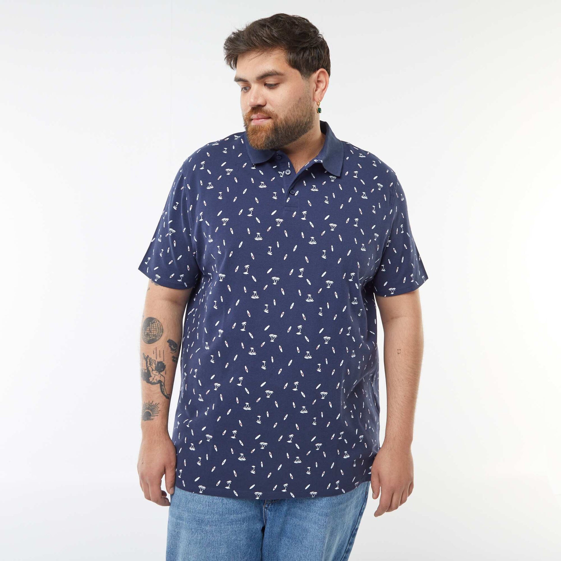 Polo à motifs en maille piquée BLEU