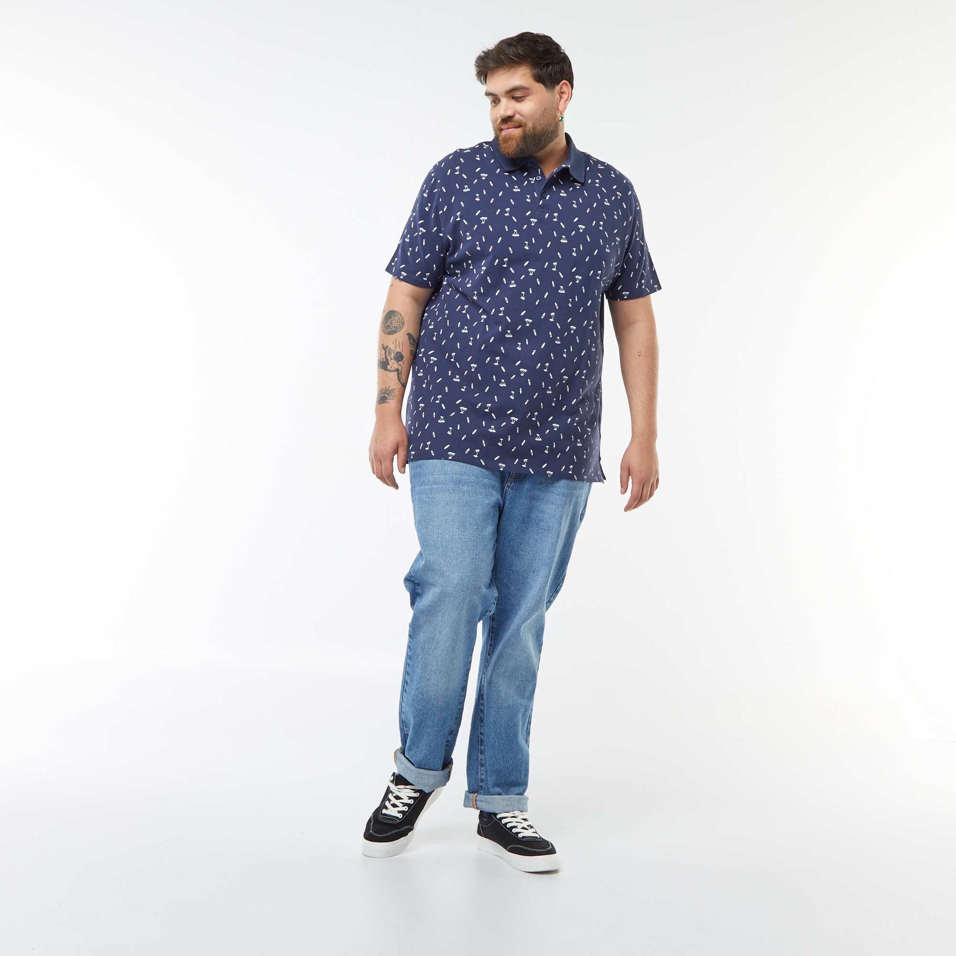 Polo à motifs en maille piquée BLEU