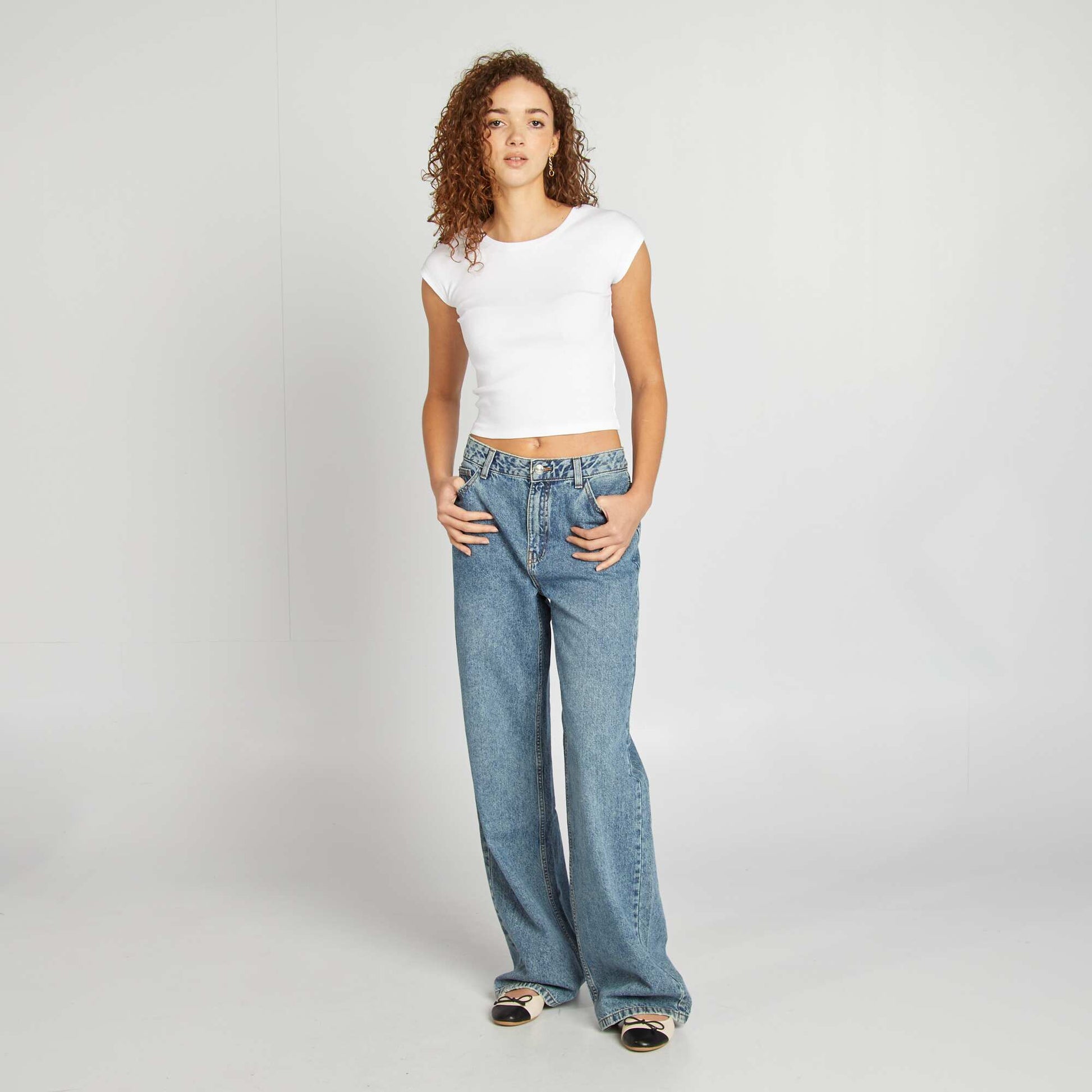 T-shirt crop top manches courtes BLANC