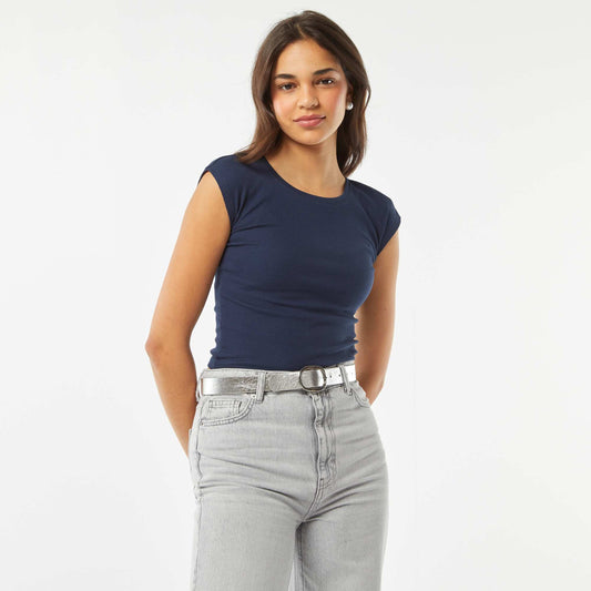 T-shirt crop top manches courtes BLEU