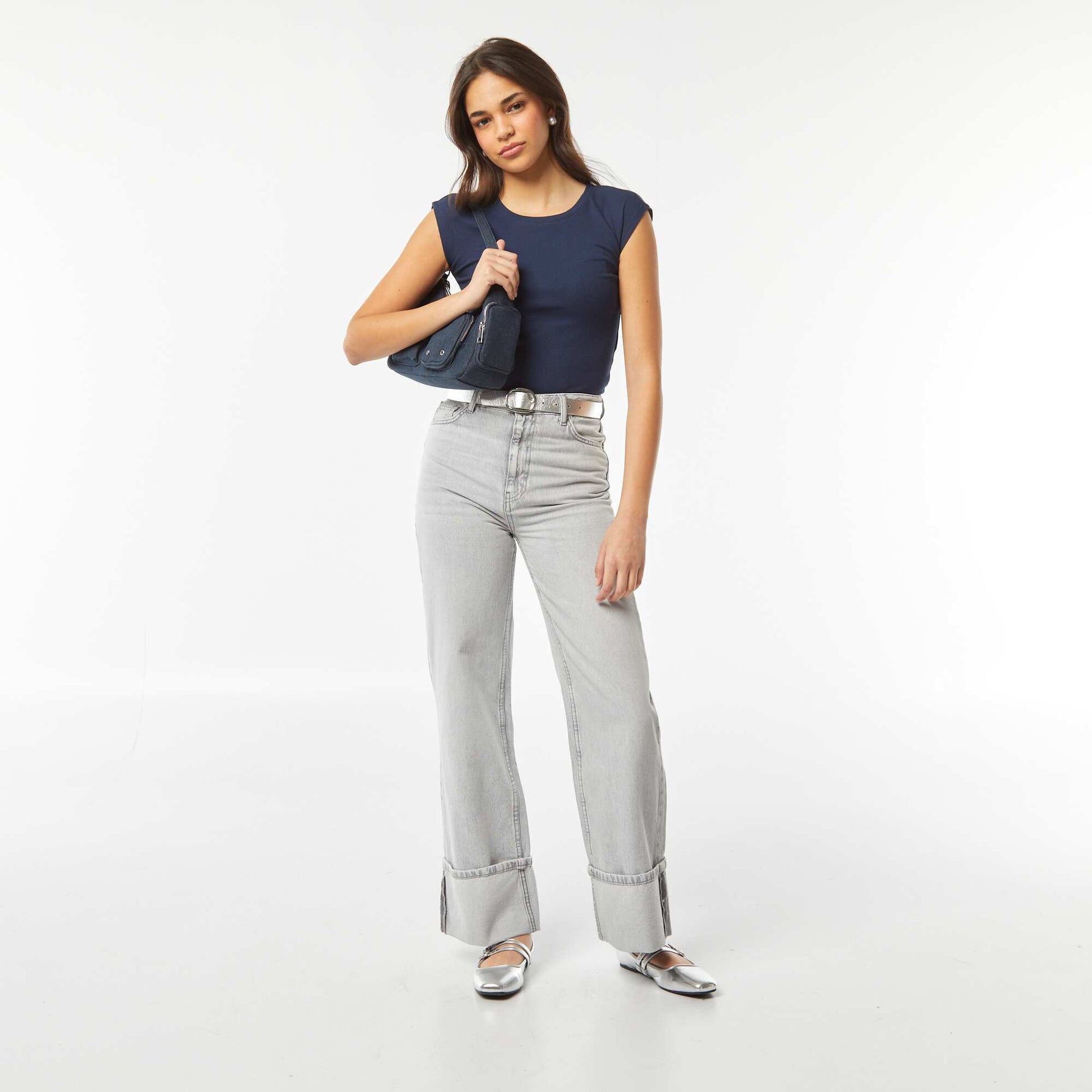 T-shirt crop top manches courtes BLEU