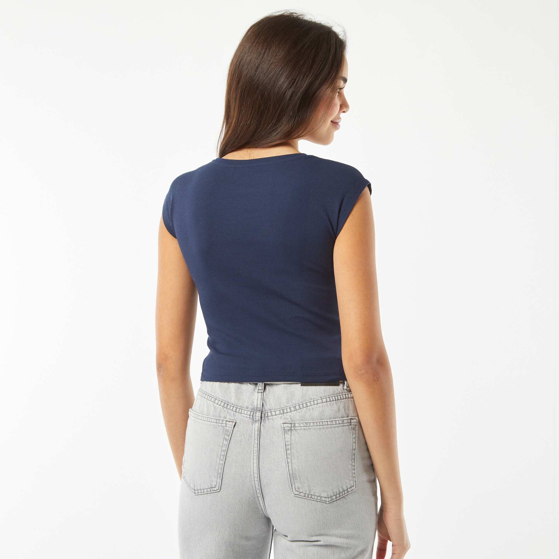 T-shirt crop top manches courtes BLEU