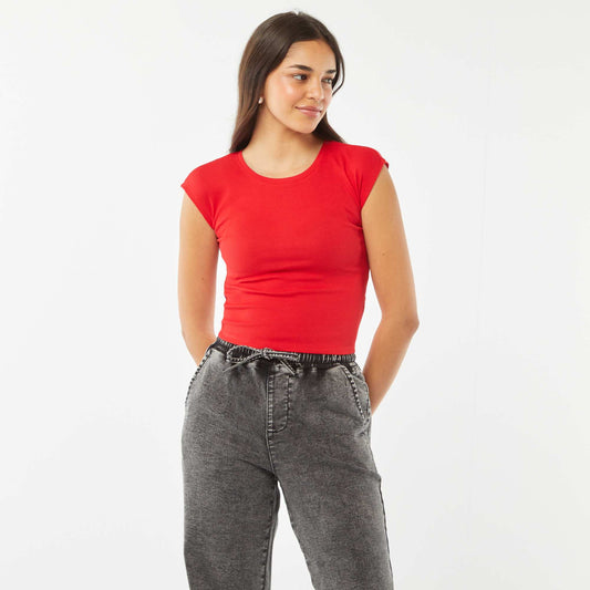 T-shirt crop top manches courtes ROUGE
