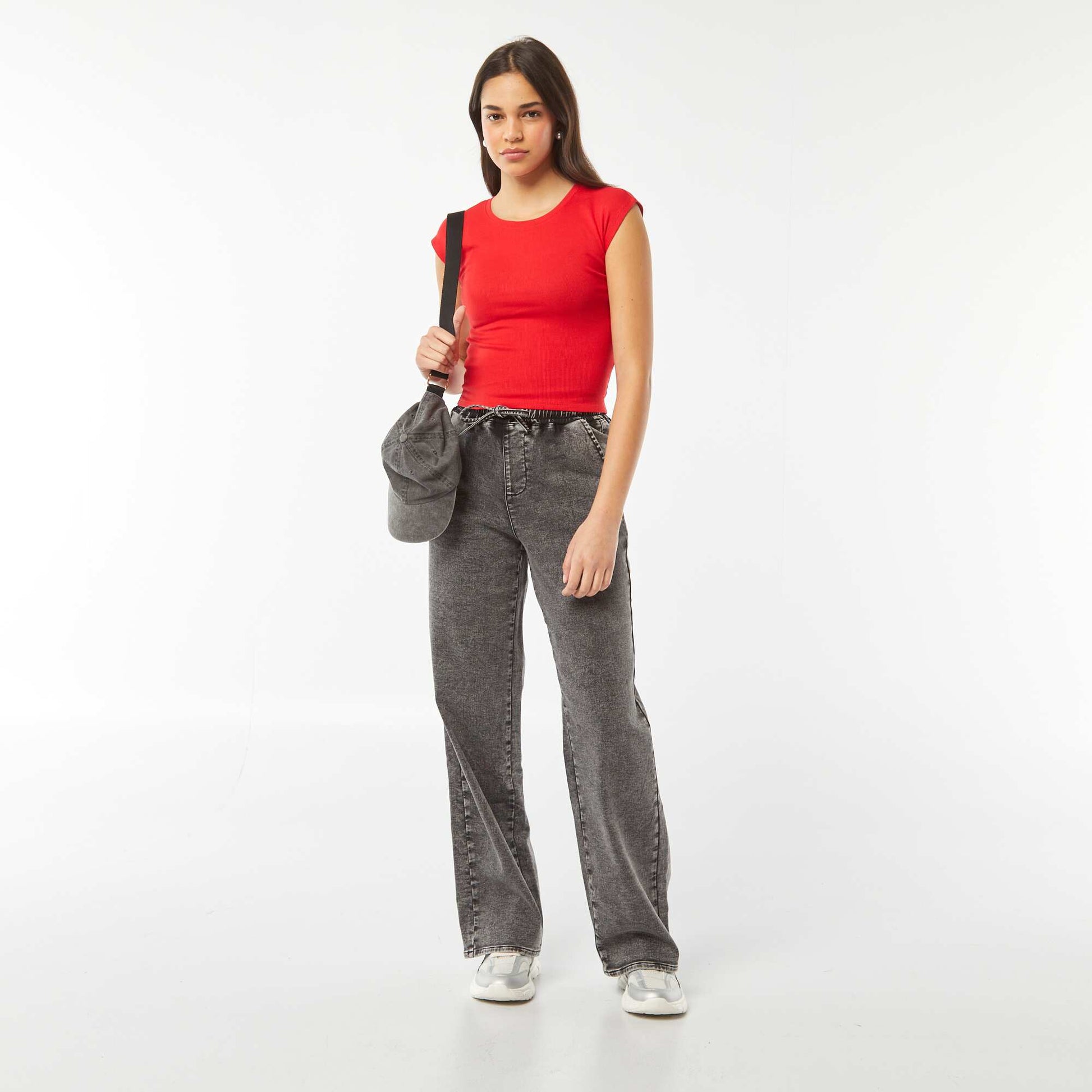 T-shirt crop top manches courtes ROUGE