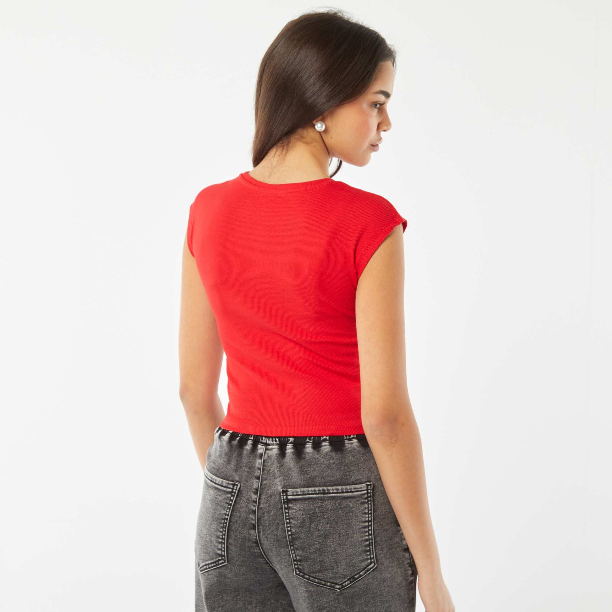 T-shirt crop top manches courtes ROUGE