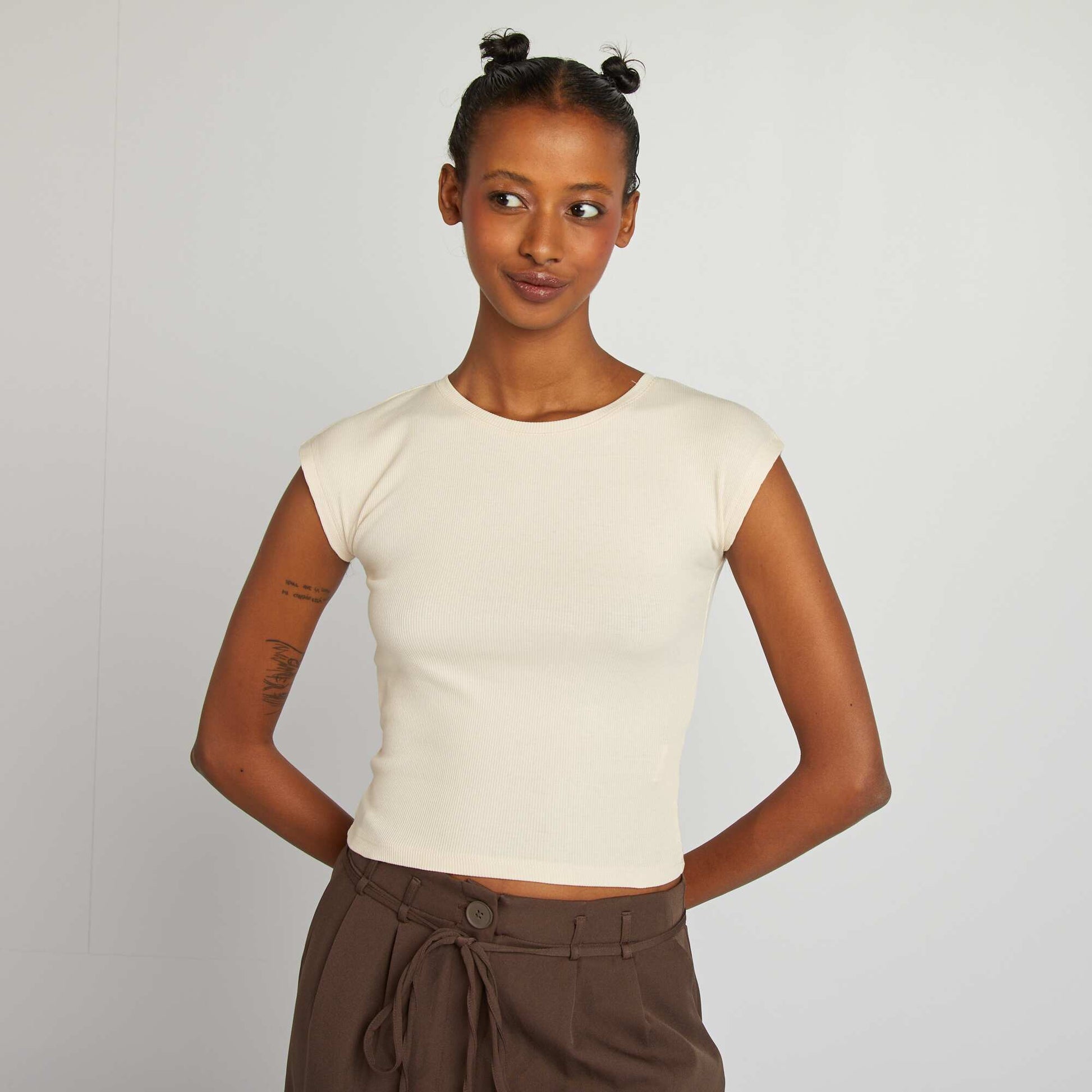 T-shirt crop top manches courtes GRIS