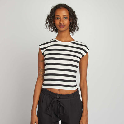 T-shirt crop top manches courtes BLANC/NOIR