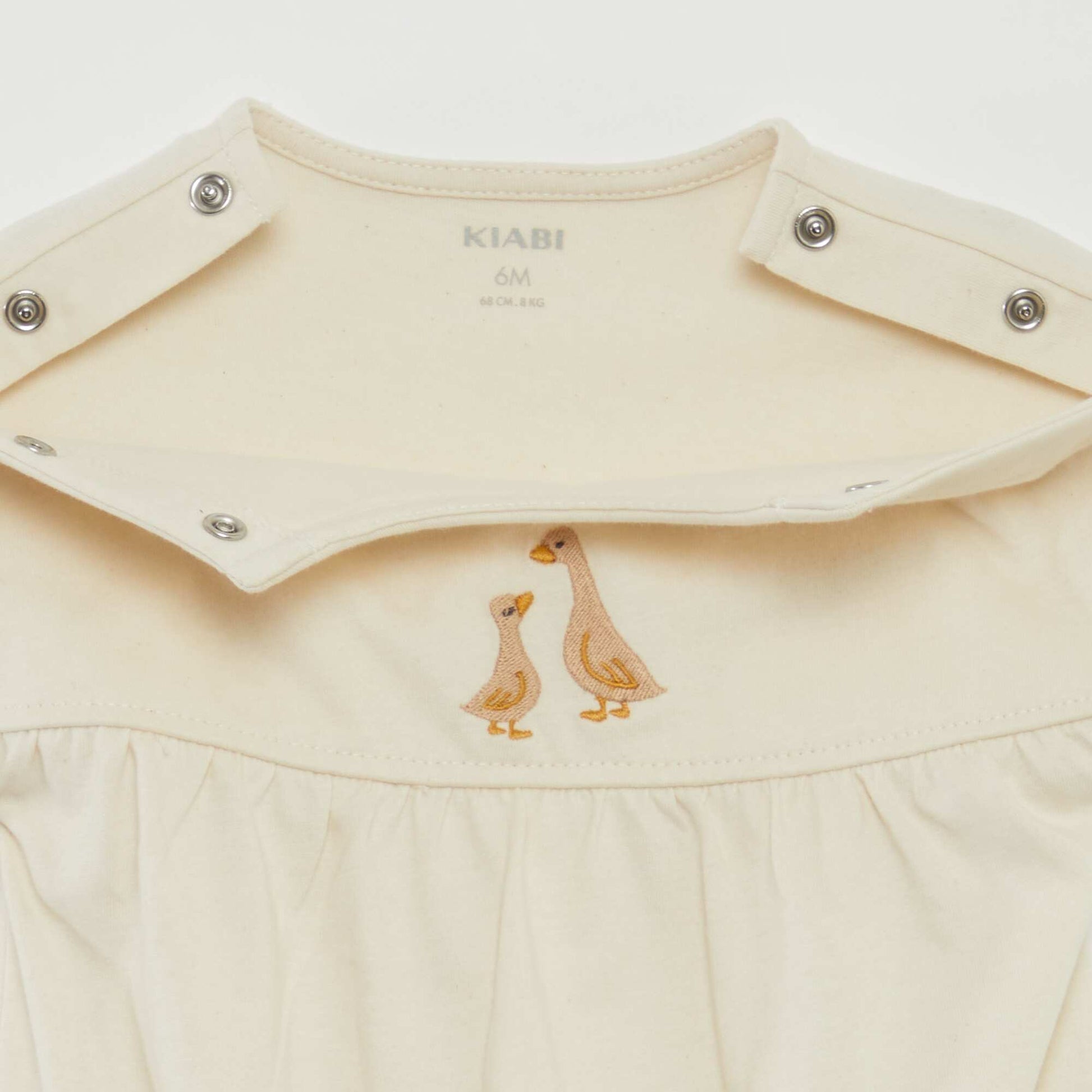 Body à manches courtes à revers et broderie devant BLANC